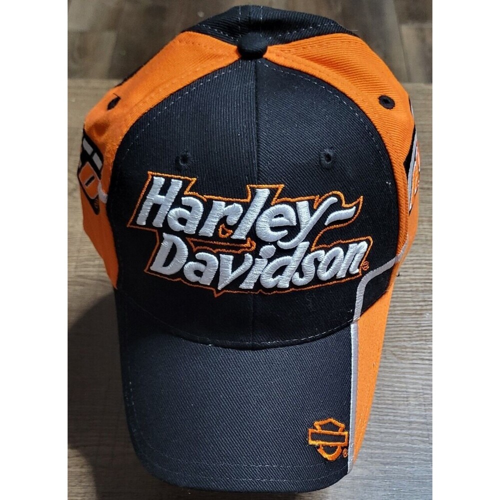 Harley Davidson Men’s Adjustable Hat One Size Fits All Black Orange Embroidered